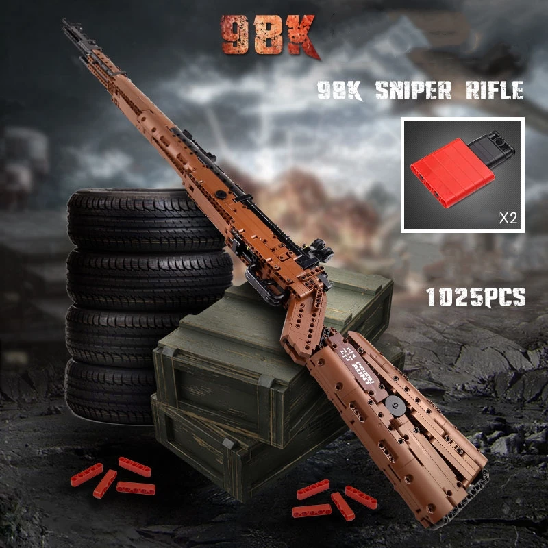 1025pcs Technical 98K Sniper Rifle Gun Model Building Blocks PUBG Military SWAT Weapon Bricks Toys for Children Gift - купить по