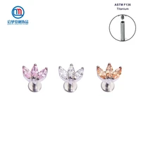 astm f136 titanium product clover internally threaded marquise top labret lip ring tragus body piercing jewelry