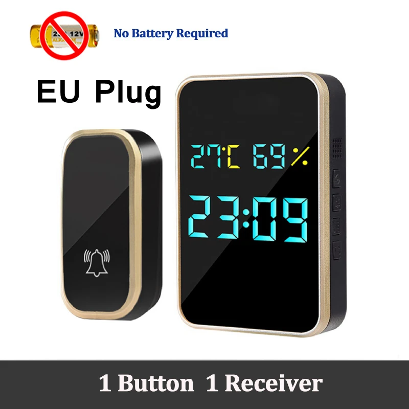 

Беспроводной дверной звонок с автономным питанием для умного дома, водонепроницаемый уличный, с отображением температуры, влажности и врем...