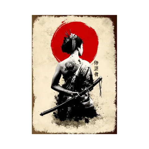 Японский самурайский металлический жестяной знак, Современные художественные постеры и принты на стену, декоративная мужская пещера, украшение для гостиной, спальни