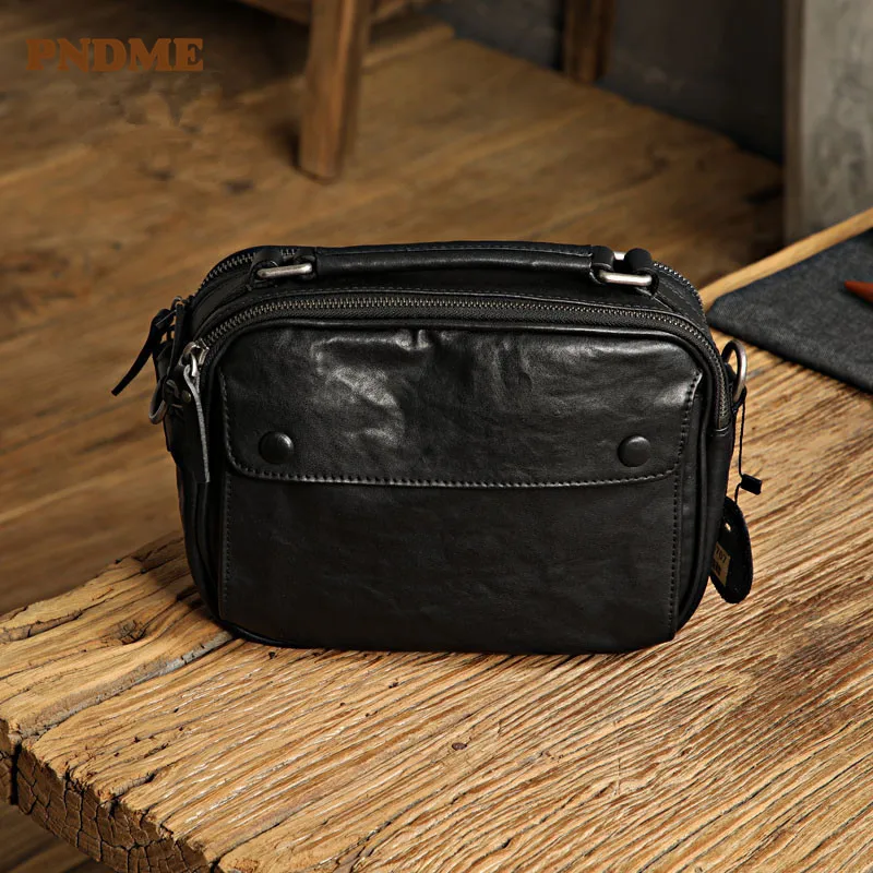 Casual luxury genuine leather men's black messenger bag high quality natural real cowhide outdoor travel daily shoulder bag