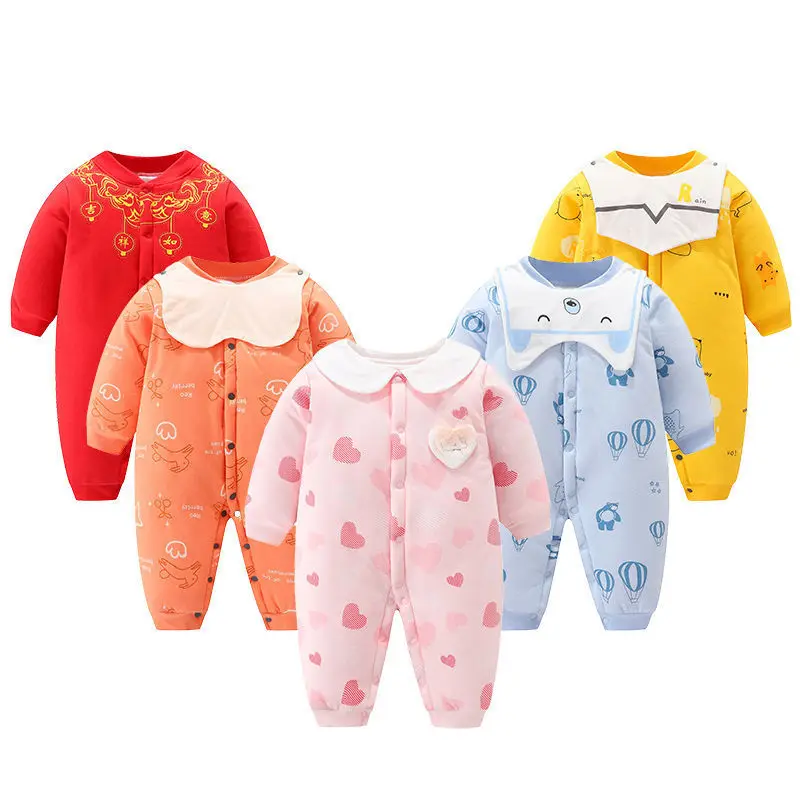 

Baby One-piece Clothes with Cotton in Winter Thickened Harbin Clothes Warm Baby Cotton Clothes Newborn Full Moon Out Clothes