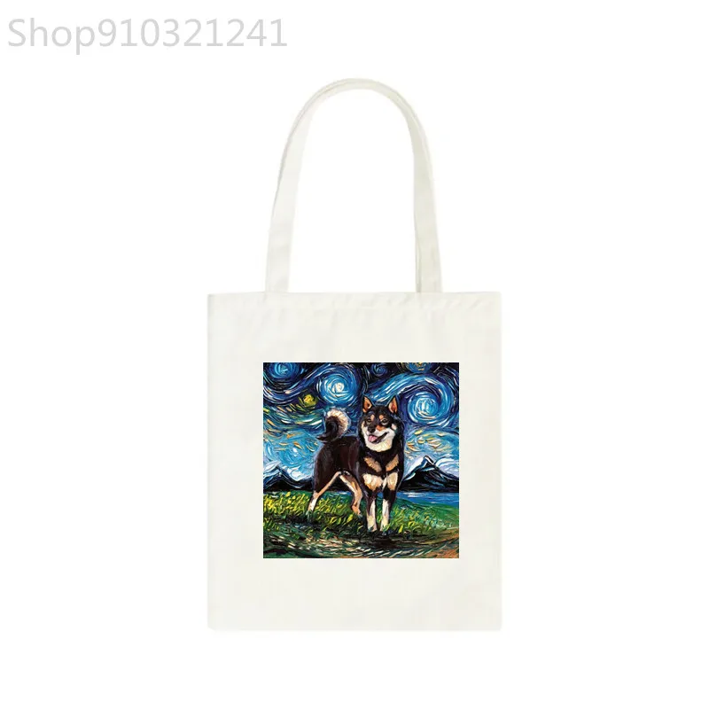 

Van Gogh Shopper Bags Women Aesthetic Shiba Inu Printed Shopping Bags Shoudler Large Cute Cartoon Bags Handbag Casual Tote Bag