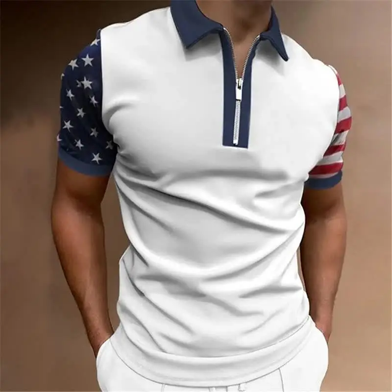 

Мужская Повседневная рубашка-поло, пуловер в стиле ретро, летняя мужская одежда с принтом, модная футболка на молнии с лацканами