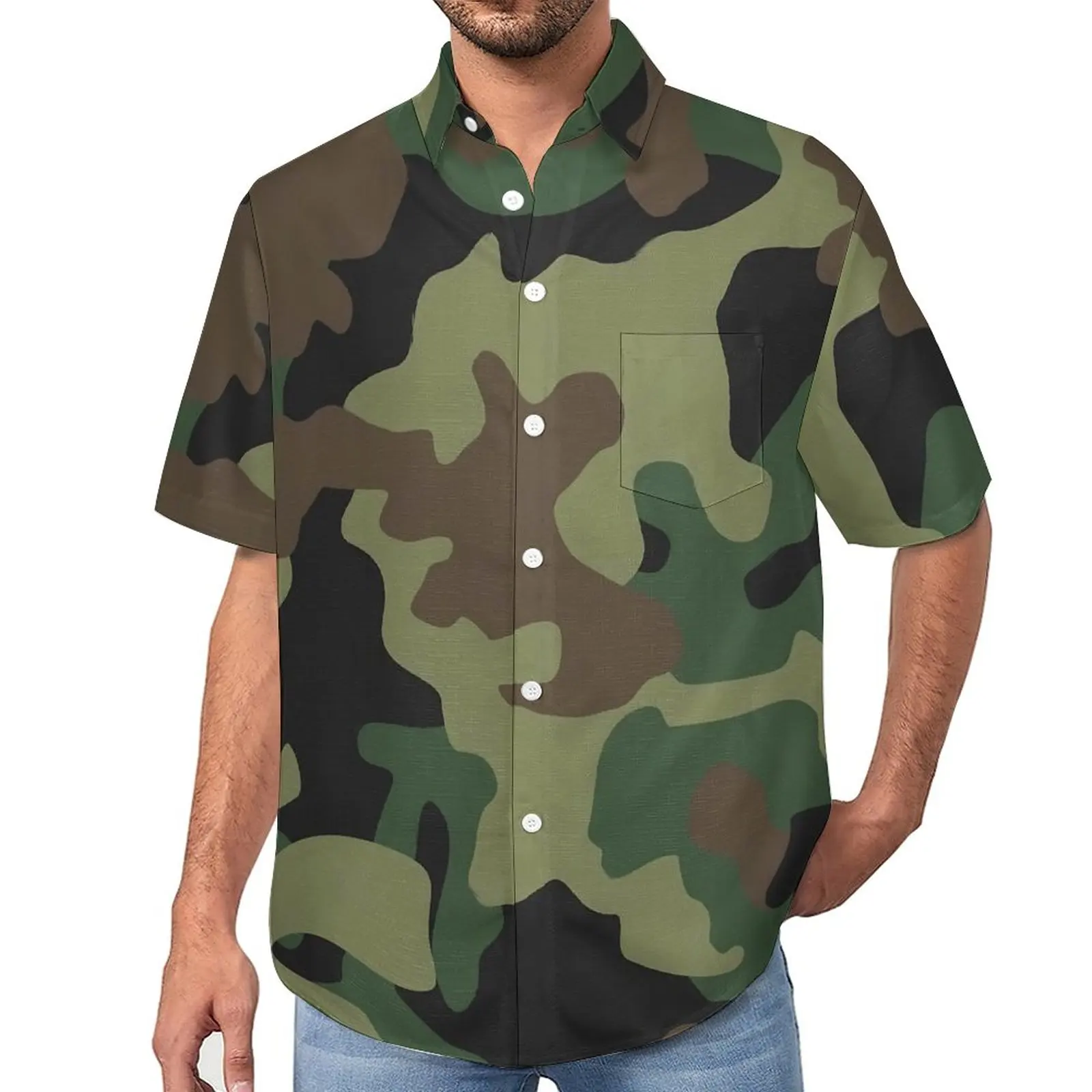 

Рубашка мужская камуфляжная свободного покроя с коротким рукавом