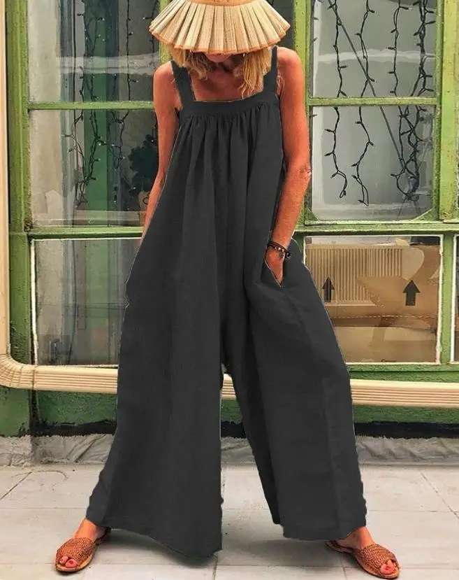 

Summer Outfits Jumpsuit Women 2023 New Fashion Casual Solid Color Best-Selling Pleated Pocket Decoration Wide Leg Jumpsuit Work