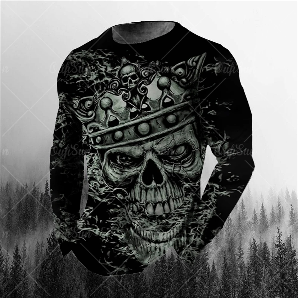 

2022 Summer New Streetwear Tshirt Fashion Tees Horror Skull 3d Printing O-neck Long Sleeve Men Breathable T-shirts Man Clothing