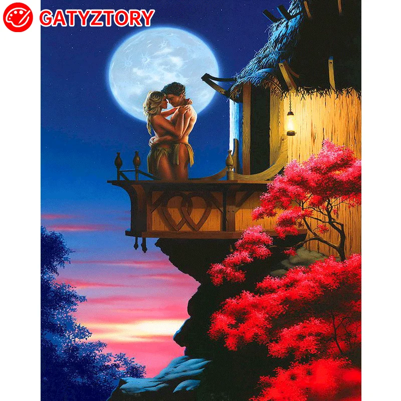 

GATYZTORY 40x50cm Couples Painting by numbers With Frame Number painting Scenery Pictures by numbers Adults crafts Home decor