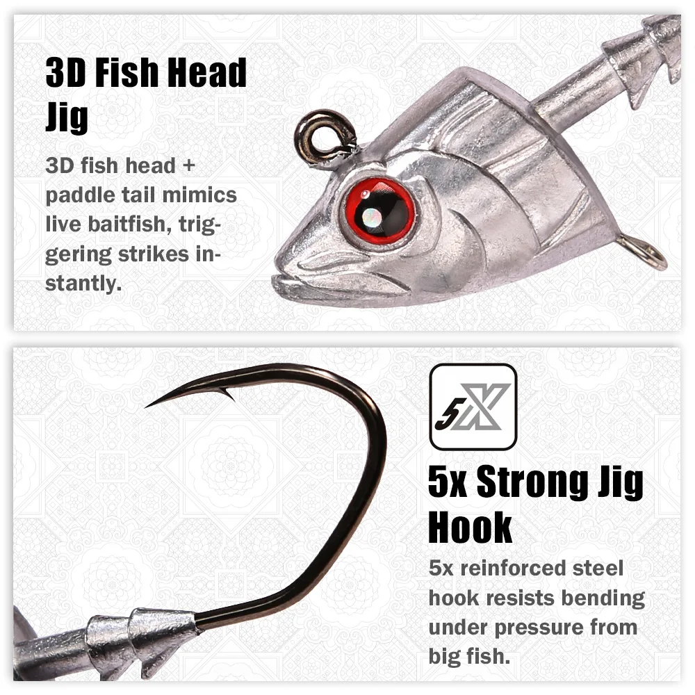 Фото Джиг-головки B&U Fish Head, 2 размера, острые крючки из высокоуглеродистой стали с грузилом, для мягких приманок, для ловли баса в пресной и соленой воде №5