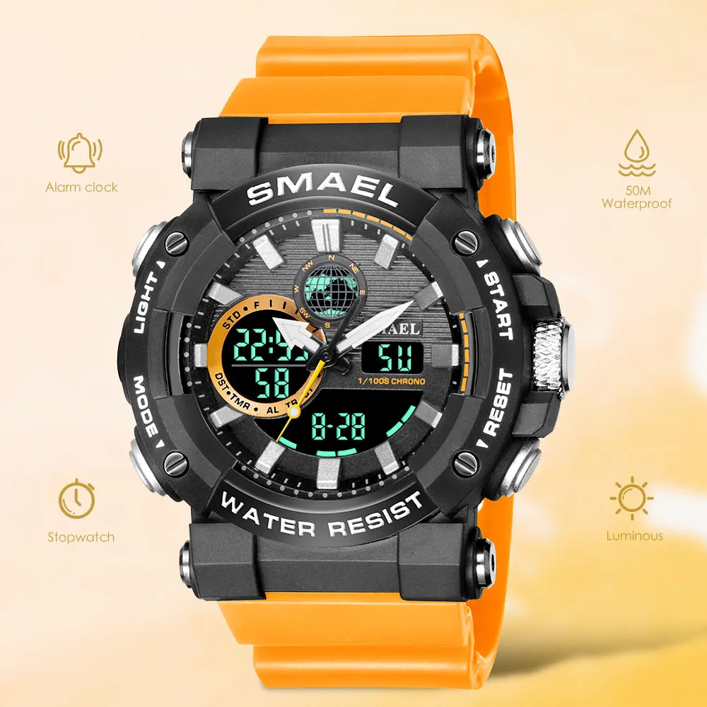 

SMAEL Digital Watch for Men 50M Waterprrof LED Light Quartz Wristwatch with Alarm Clock Military Sport Chronograph Watches 8048