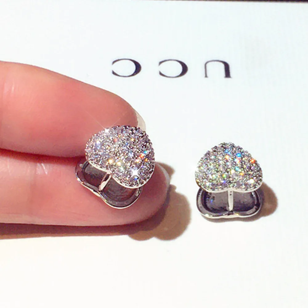 

New Fashion Design Earrings Super Flash Set Zircon Heart Temperament Exquisitely Plated 18K Gold Earrings Jewelry Girl Gift