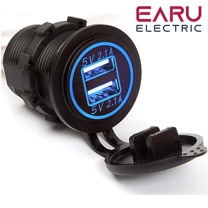 Dual Usb Charger 12v-24v Car Moto Cigarette Lighter Sockets 
