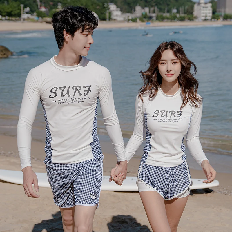 

Wisuносил Пара спортивных костюмов для серфинга и дайвинга мужской стиль облегающий тонкий солнцезащитный консервативный купальник с длинным рукавом для женщин