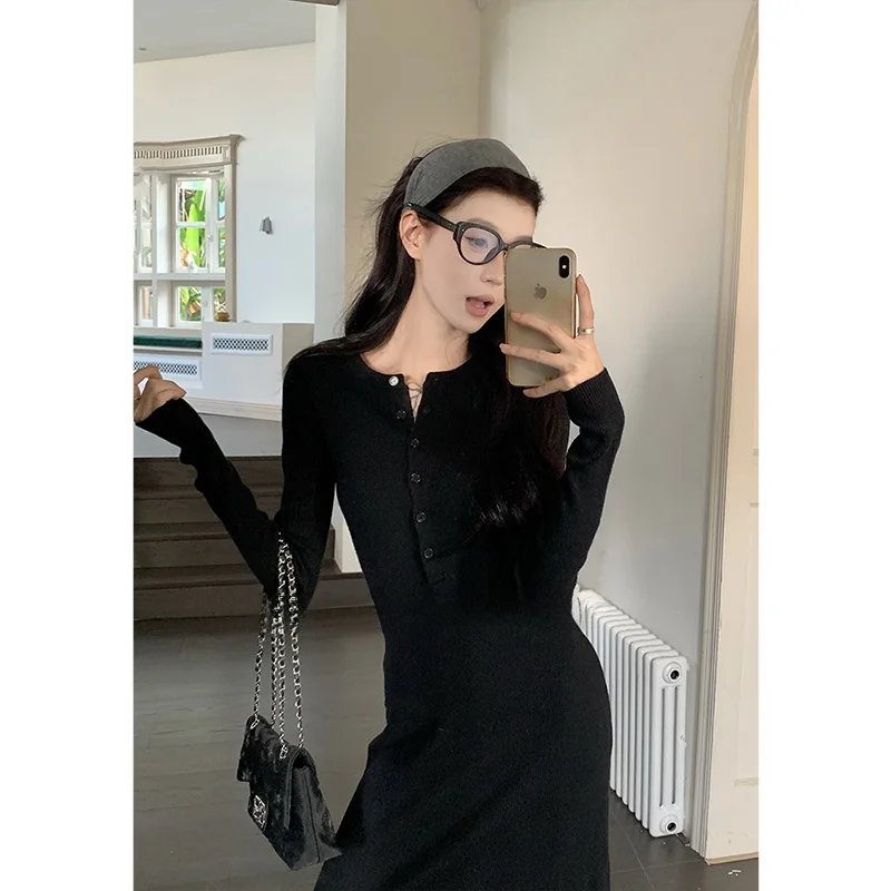 Plus Size Ruyan ~ Осенняя женская одежда 2024 новое продвинутое трикотажное платье с