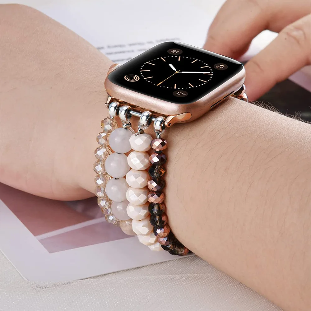 Women Pink Bracelet for Apple Watch Series 8 7 41mm 44mm Ultra 49mm Fashion Agate Wrist Belt for IWatch 6 5 4 Se 38 40mm 42 44mm