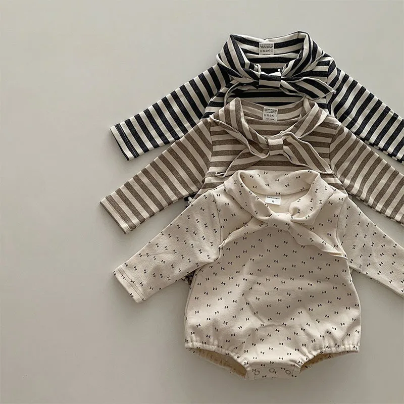 

LILIGIRL New Spring Baby Bodysuit Toddler Cute Striped Long-sleeved Bow One Piece Infant Outwear