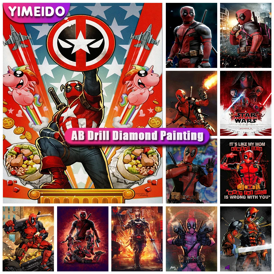 

Disney AB Diamond Painting Deadpool Rhinestone Mosaic Picture Movie Poster 5D DIY Full Drill Diamond Embroidery Cartoon Handmade