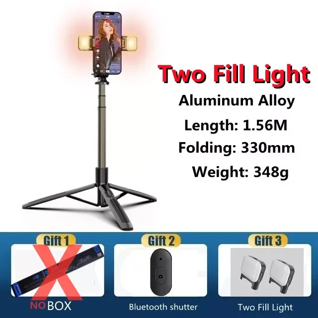 

alloy Bluetooth-compatible Selfie Stick Tripod Foldable Monopod With Two Led Fill Light For Action Cameras Smartphones