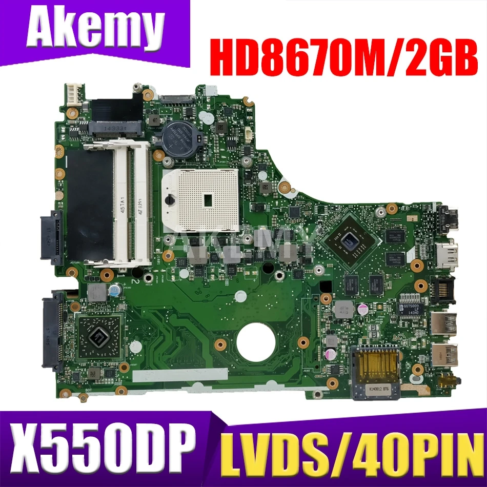 

X550DP Mainboard REV2.0 For ASUS X550DP X750DP X550 X550D K550DP Laptop Motherboard LVDS/40PIN HD8670M/2GB