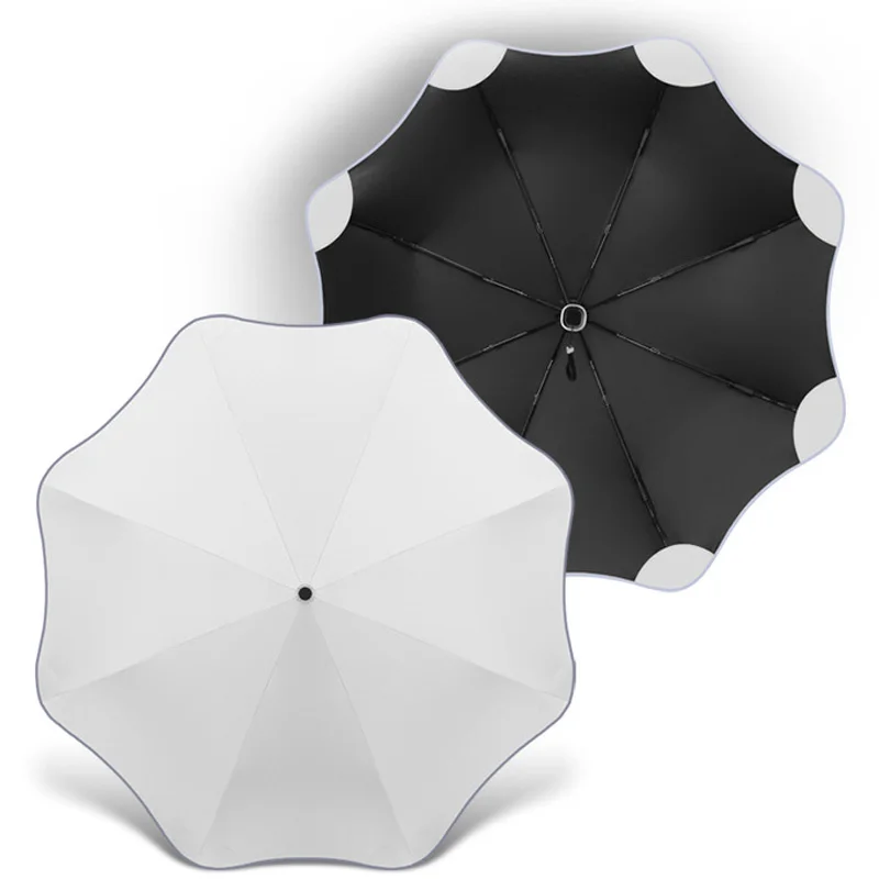 

Ruffle Automatic Windproof Resistant Sun Umbrella Black White Women Men Luxury UV Protection Folding Parasol Portable Travel