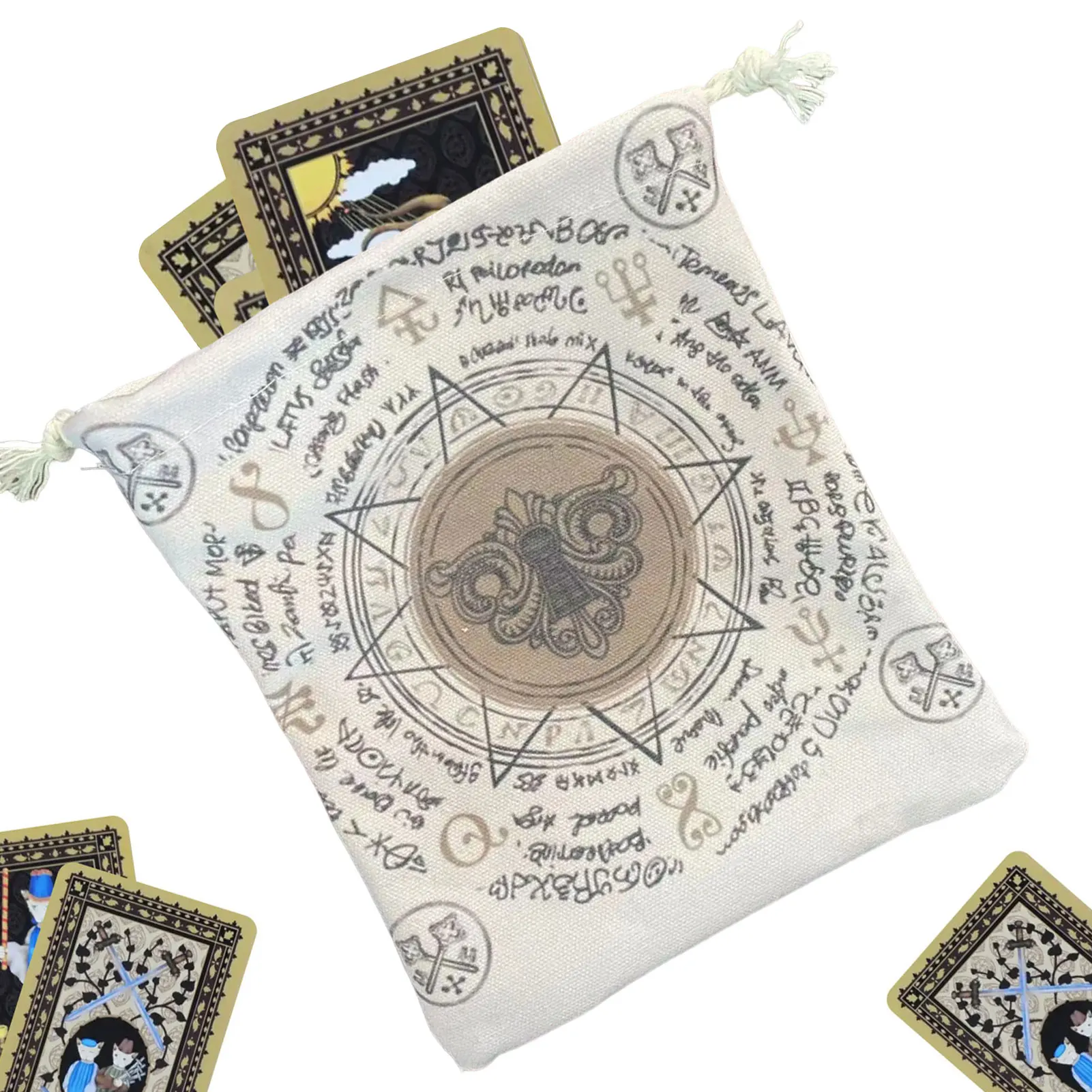 

Black White Printed Oracle Soft Canvas Jewelry Tarot Deck Holder with Drawstring Small Velvet Pouch for Tarot Card Runes Dice