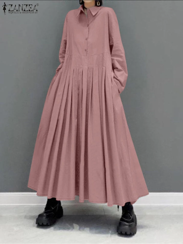 ZANZEA уличное платье-рубашка с перевернутыми складками и длинным рукавом отложным