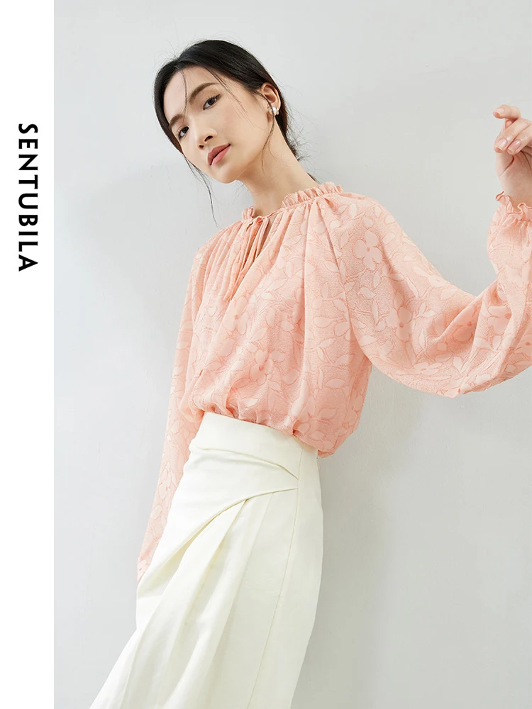 SENTUBILA женский шифоновый костюм-рубашка на шнуровке с рукавами-фонариками и