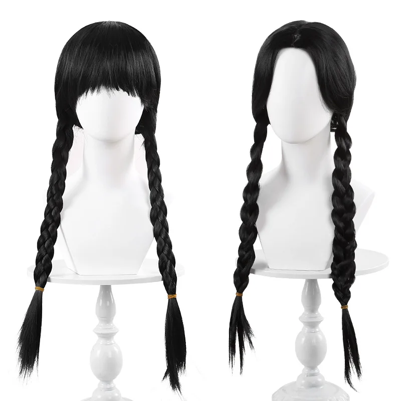 

Wednesday Cosplay Accessroies Wig Kids Girls Movie Wednesday Long Hair Wig + Belt Dress Accessory Carnival Halloween Accessory