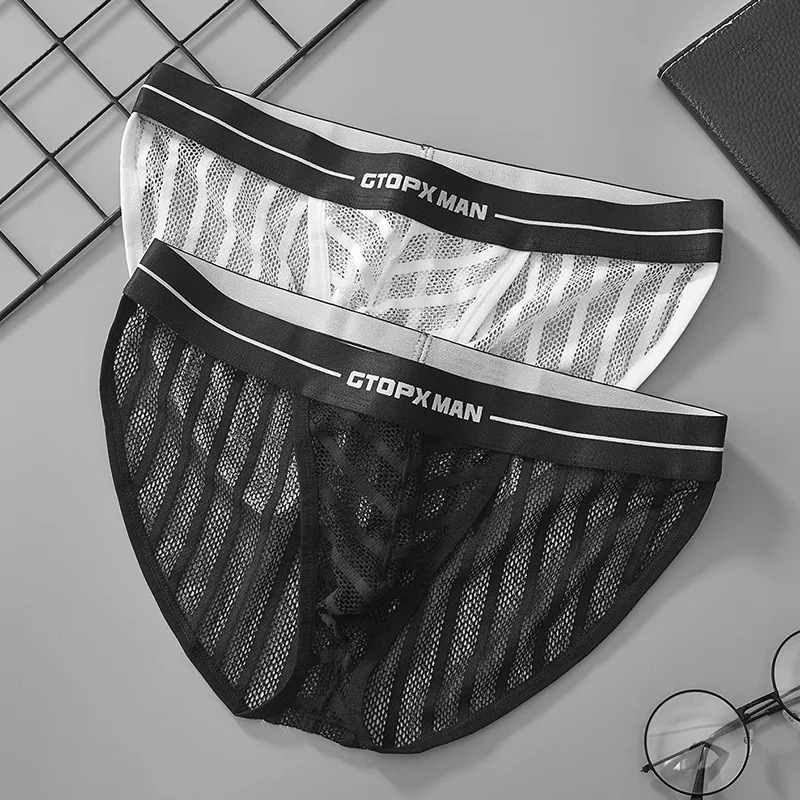 Фото GTOPX MAN полосатое мужское нижнее белье из ледяного шелка, тонкие трусы для трансграничных волос в европейском и американском стиле T509 №4