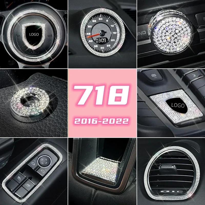 

Car Interior Diamond Crystal Set Decoration Steering Wheel Air Conditioning Air Outlet Decorat Modified For Porsche 718 Series