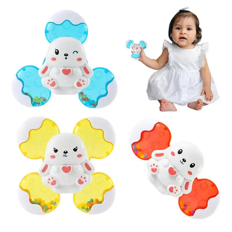 

Suction Cup Spinning Toys 3pcs Cute Small Bath Toys Finger Top Toys Stackable Small Sensory Toys Bathtub Toy Rotating Early