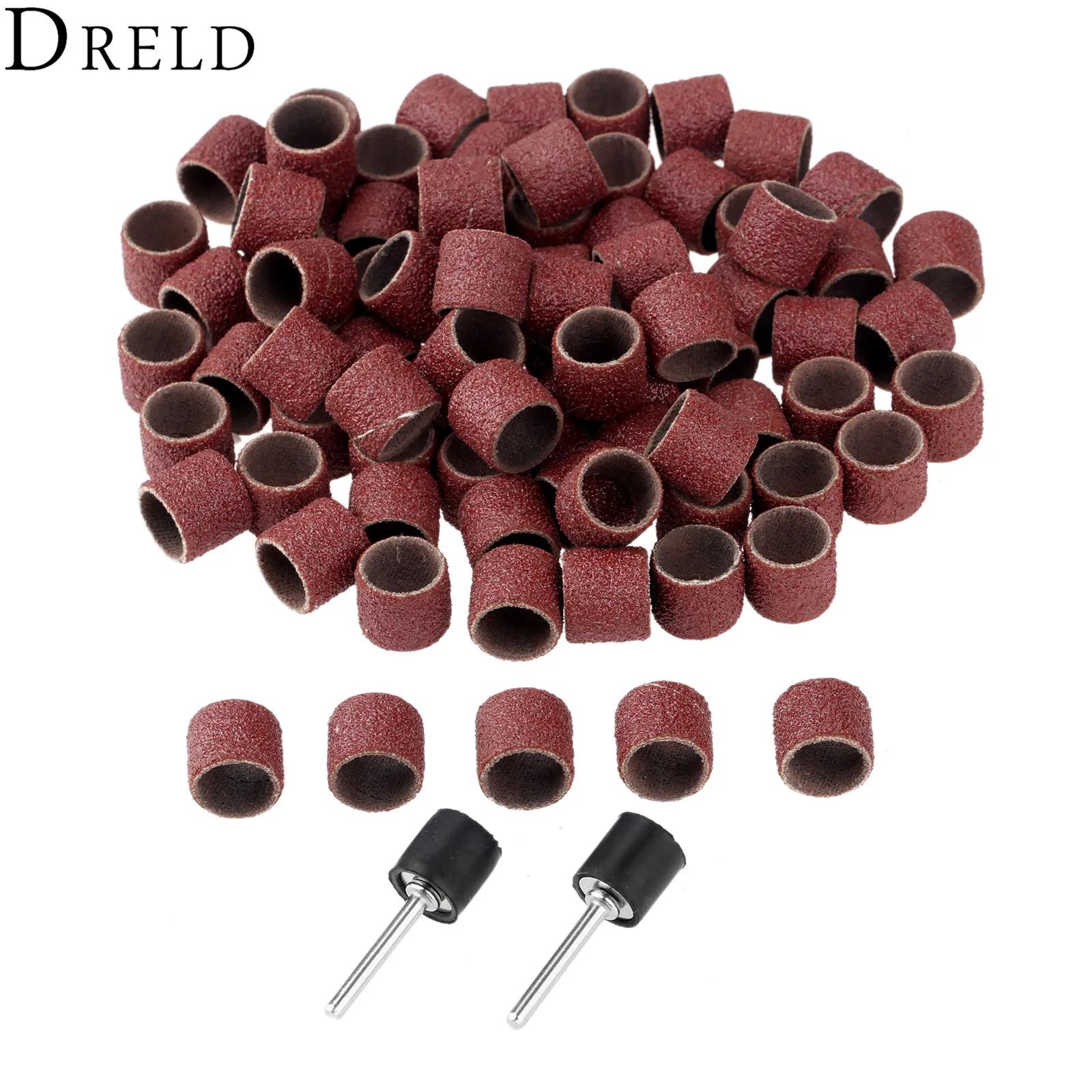 

100Pcs 12.7mm 1/2" Drum Sanding Band Nail Drill Bits + 2Pcs Band Mandrel 1/8" 3mm Shank for Rotary Tool Dremel Accessories