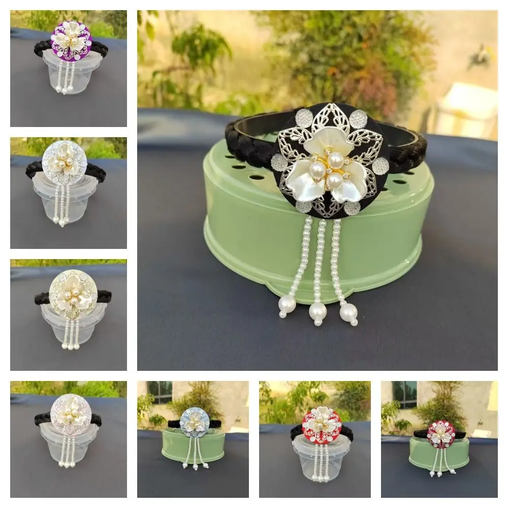 Классическая цветочная корейская повязка на голову с кисточками и бисером