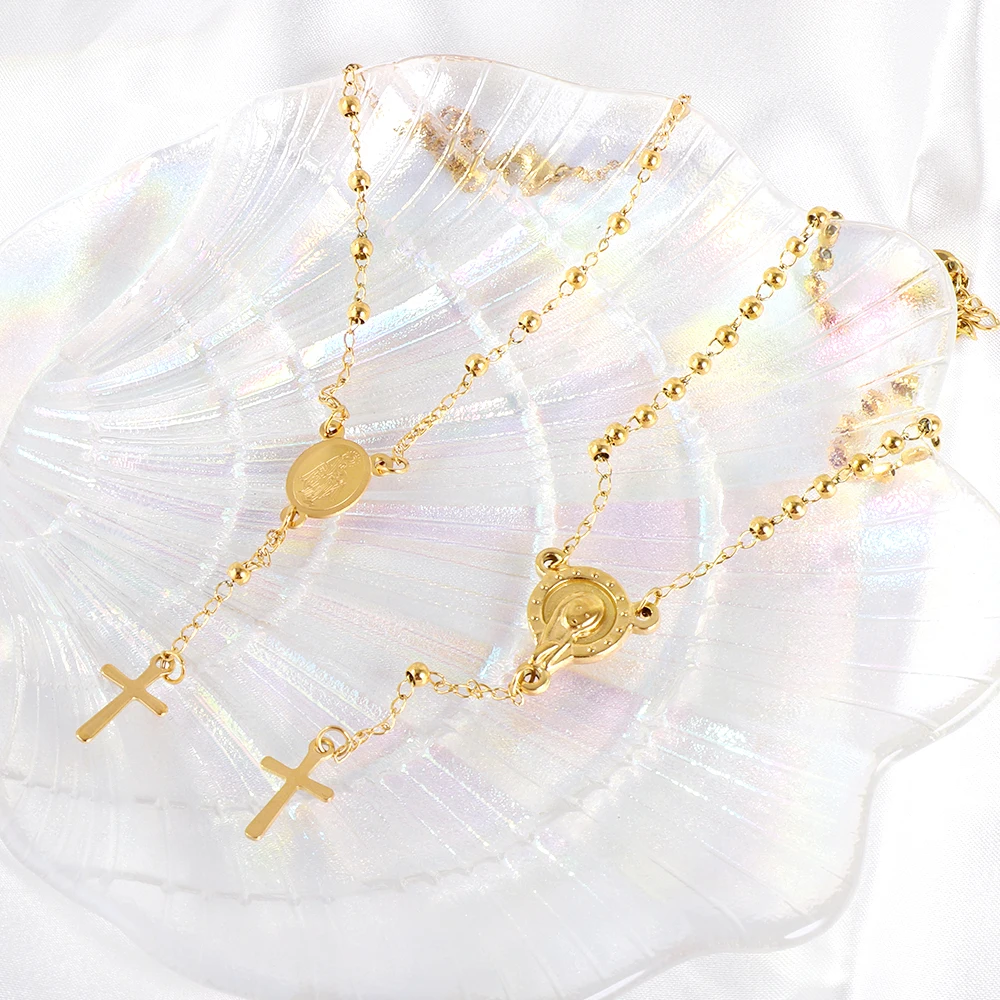 ASONSTEEL религиозный золотой цвет из нержавеющей стали цепочка бисера крест-четки
