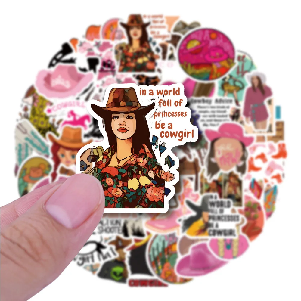 

10/30/50pcs Pink Cowboy Girl Stickers Decals Waterproof Graffiti Phone Case Water Bottle Guitar Car Cool Stickers for Kids Toys