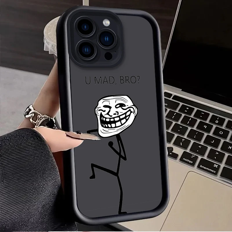 Фото Забавный чехол с принтом мема и мультяшным лицом Тролльфейса для iPhone 17 Air 16 E 15 14 Plus 13 12 Mini 11 Pro Max, из жидкого силикона. №5
