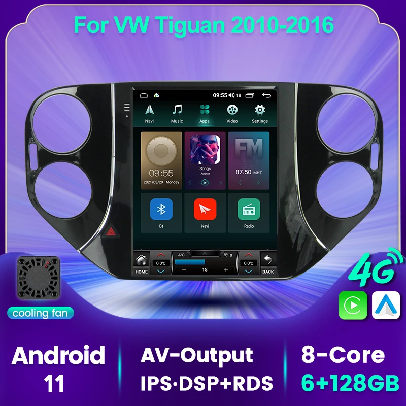 

Автомобильный радиоприемник Tesla Android 11 8 + 9,7G, 128 дюйма, стерео, видеоплеер, навигация GPS для Volkswagen VW Tiguan 2010-2016, вентилятор охлаждения 4G LTE