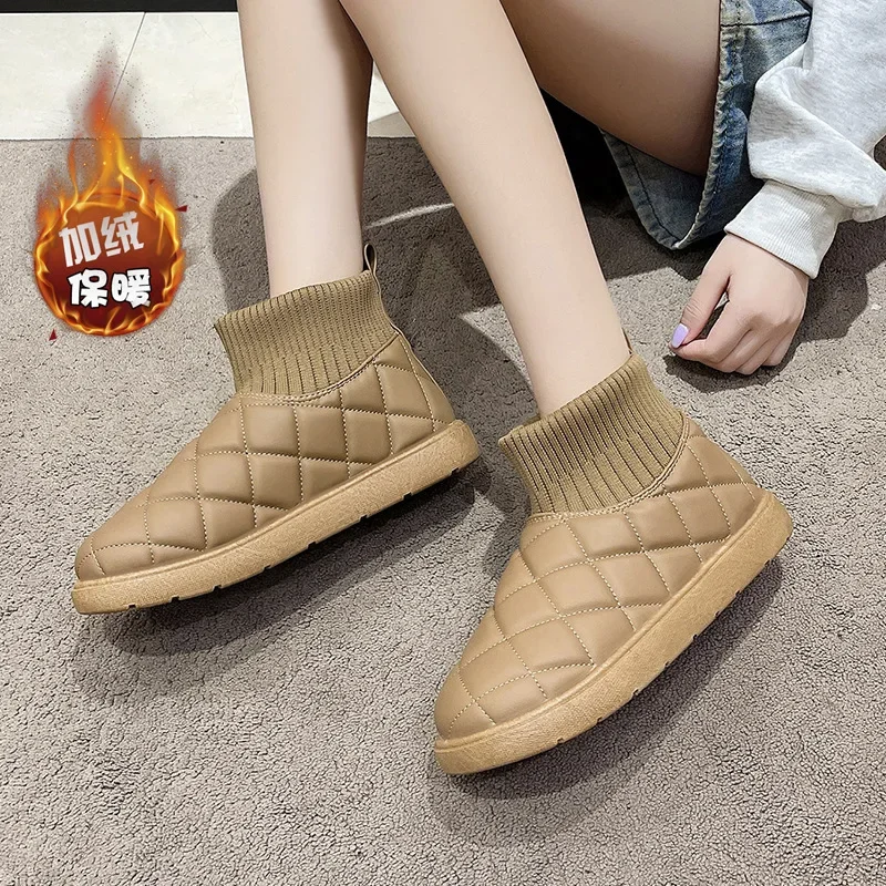 Новинка 2023 зимняя модная теплая хлопковая обувь без шнуровки Зимние ботильоны