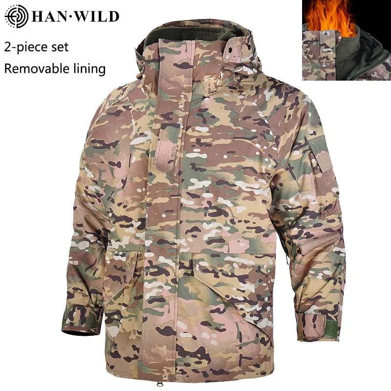 

HAN WILD Winter Combat Camo Jacket G8 Detachable 2 In 1 Coat Fleece Liner Men Tactical Hiking Coat Thermal Warm Windbreaker