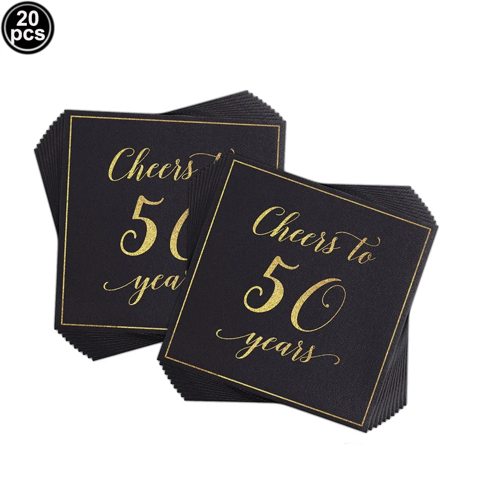 Фото Одноразовые салфетки для вечеринок Cheers to Years 30, 40, 50, 60, бумажные салфетки для напитков из черного золота, украшения на день рождения, годовщина свадьбы №4