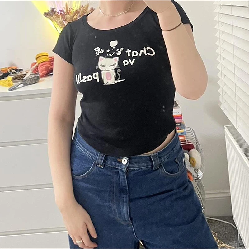 Женские Летние Футболки С Рисунком Y2K Уличная Одежда Для Юниоров Тонкая