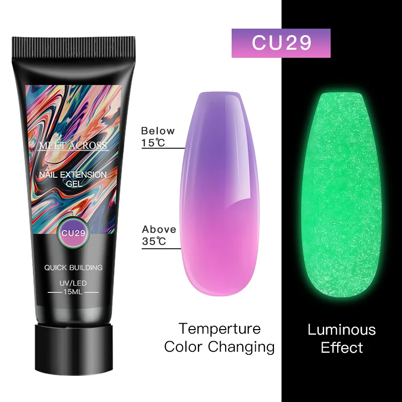 15ml Uv Extension Gel Nail Polish Acrylic Luminous Thermal Gel Color Changing Chameleon Varnish With Slip Solution Manicure Tips