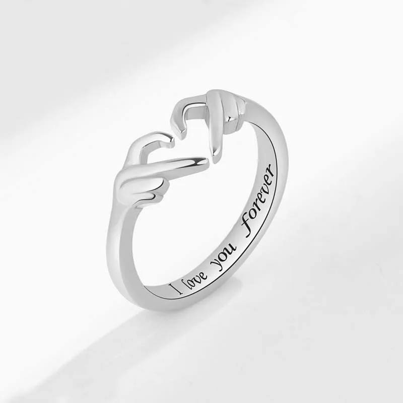

PTQASP Vintage Silver Color Love Hugging Hands Couple Rings for Men Women Always with You Forever Opening Adjustable Jewelry