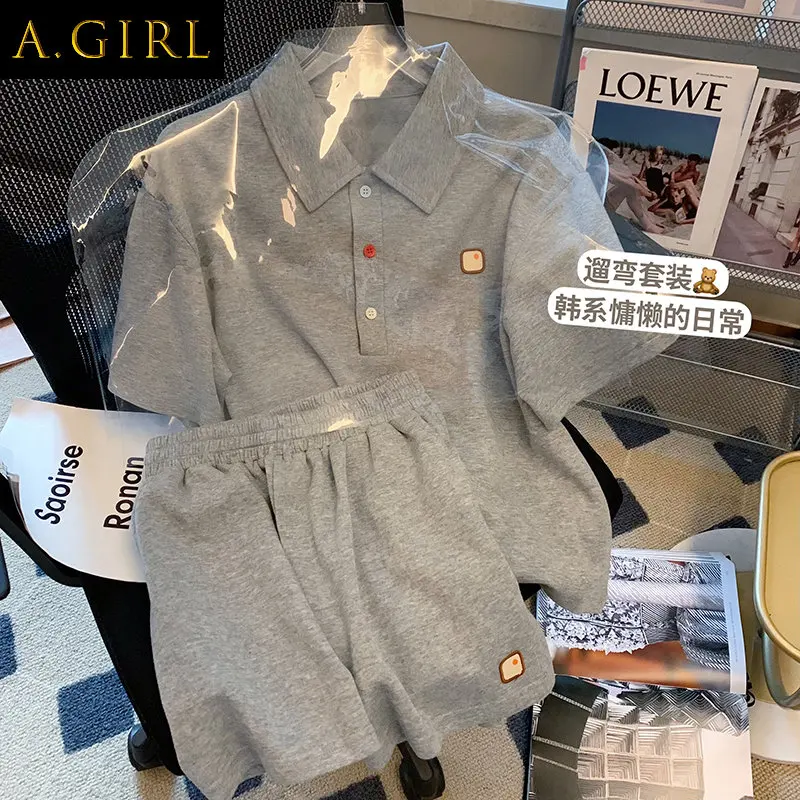 

Two Piece Set For WomenCasual Women Suit Summer Fashion Preppy Style Lapel Short Sleeve T-shirt Top with Shorts 2 Piece Set Wom