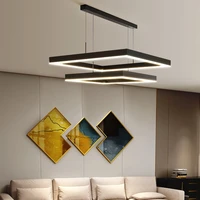 iwp modern minimalist black chandelier square led living room pendant lamp kitchen island dimmable villa aluminum hanging light