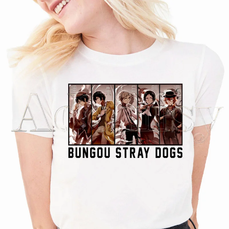 

Bungou Stray Dogs Harajuku Kawaii T Shirt Women Funny Cartoon T-shirt Cute Anime Top Tee Female