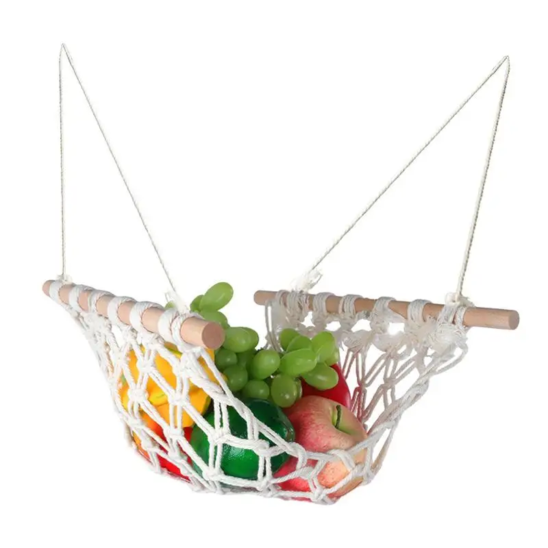 

Fruit Hammock Bohemian Style Handmade Cotton Rope Woven Wall Hanging Toy Storage Net Bag Large Capacity White Fruit Basket