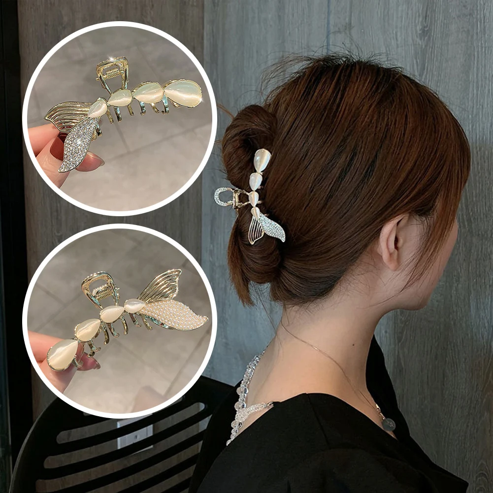 

Fashion Large Pearl Fish Tail Pan Hair Clip Back Of The Head Hair Clip Hair Alloy Clip Headdress Metal Shark Clip Women