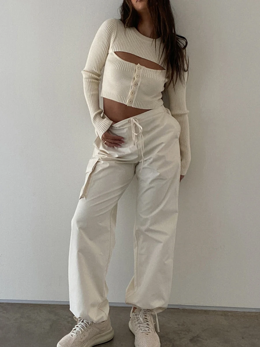 

Effortlessly Chic Women s High Waisted Y2K Cargo Pants with Elastic Waistband and Wide Leg Design for Streetwear and Casual