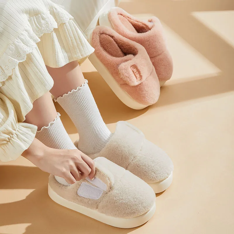 Winter New Fashion Leisure Indoor Solid Color Comfortable Soft Thick Sole Female Cotton Drag Outdoor Latex Cotton Slippers
